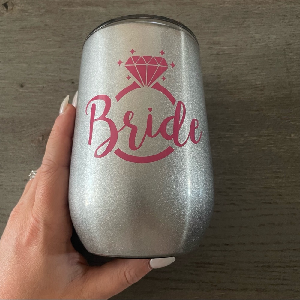NWOT Silver Bride Tumbler with Pink Design
